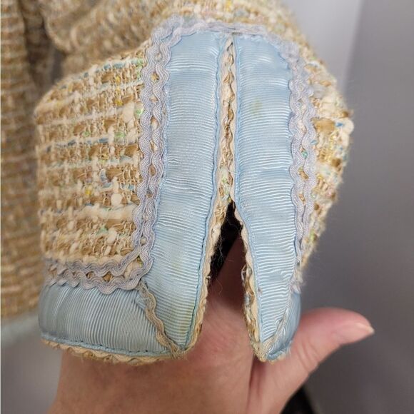 ECI beige boucle tweed blazer with blue trim  plazacore jacket M‎ - Picture 7 of 12